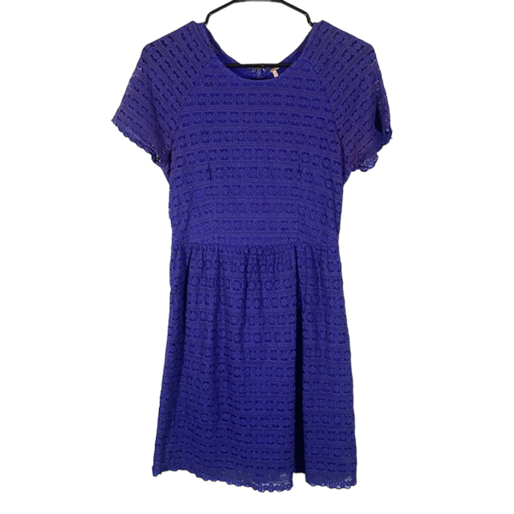 Free People Blue Lace Appliqué Overlay Cotton Blend Mini Summer Dress Women’s 4